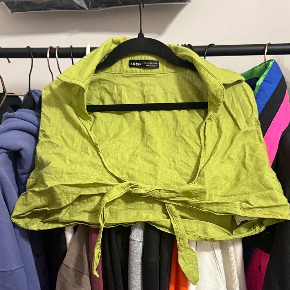 SHEIN Bright Green Tie-Front Blouse